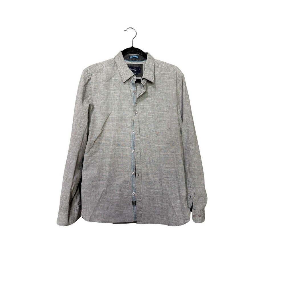 Across The Pond Button Up Shirt Gray Cotton Stretch Long Sleeve Mens L